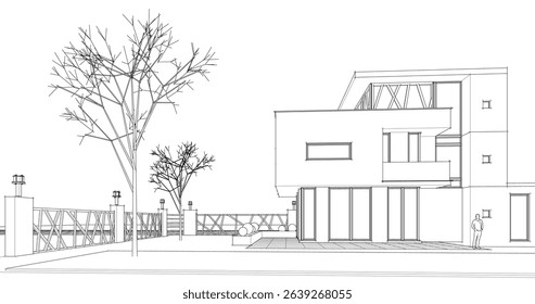 modern modular house 3d illustration