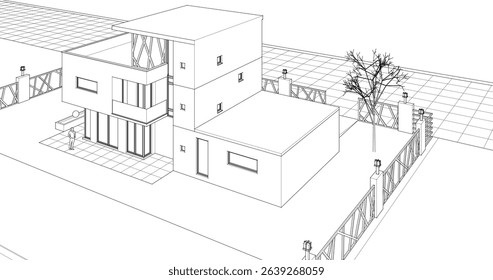 modern modular house 3d illustration