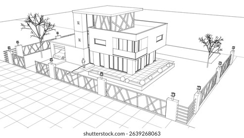 modern modular house 3d illustration