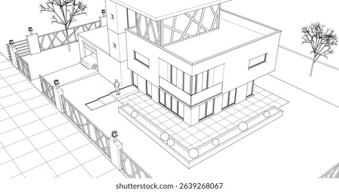 modern modular house 3d illustration