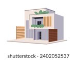 Modern modular house architecture. Contemporary villa exterior. Trendy construction, outdoor view. Residential building, home, real estate. Flat vector illustration isolated on white background