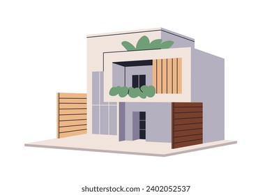 Modern modular house architecture. Contemporary villa exterior. Trendy construction, outdoor view. Residential building, home, real estate. Flat vector illustration isolated on white background