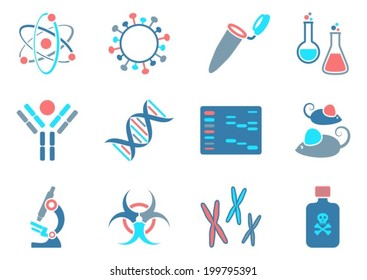 Modern molecular biology science icons collection four colors