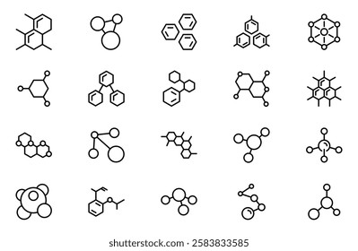Modern molecule outline icons set. modern illustrations for mobile apps, web sites, flyers, banners etc isolated on white background.