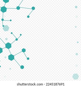 Modern Molecule Vector Transparent Background. Dna Science Poster. Scientific Hexagon Medicine Frame. Futuristic Pattern.