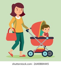 Modern mom spending time outdoors with her infant. Perfect for parenting, motherhood, childcare, lifestyle, and family-themed projects.