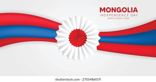 Fondo moderno de la cinta de la independencia de Mongolia con la flor de papel decorativa y el estilo gráfico