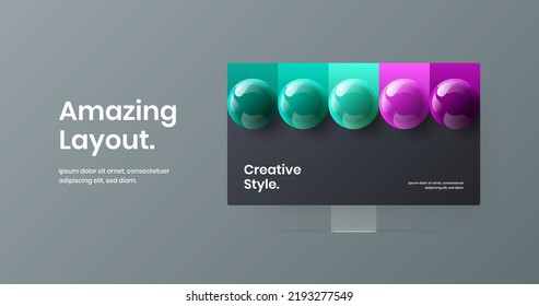 Modern monitor mockup presentation template. Vivid site screen vector design layout.