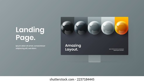 Modern monitor mockup site template. Vivid web project design vector concept.