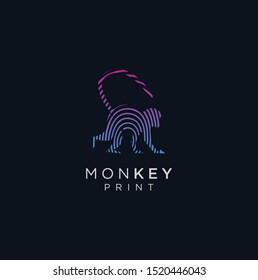 modern Monkey Finger Print Logo design vector character. Monkey Tech Logo Digital Design. Animal Finger Print Logo Design. 