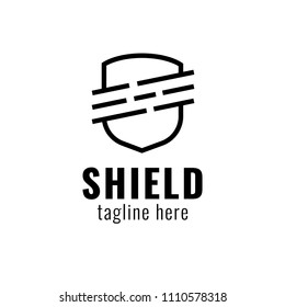 Modern mono line shield logo. Shield protection logo. Insurance concept.