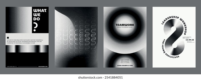 Modern monochrome business poster template set. Modern abstract business poster template set. Black and white monochrome template design. Set of modern vector poster templates, black gradient design