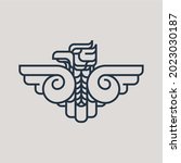 Modern, Monochrome, Geometric Cartoon Inca Bird Totem Outline Vector Logo Icon Illustration