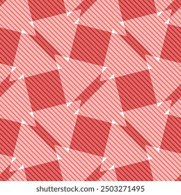 Modern monochrome geometric seamless vector pattern in red and pink. Triangle and square based shapes with line texture suitable for home decor, fashion fabrics, wrapping paper and giftware.