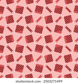 Modelo geométrico monocromático moderno del Vector inconsútil en rojo y rosa. Formas de base triangular y cuadrada con textura de línea adecuada para la decoración del hogar, telas de moda, papel de regalo y regalos.