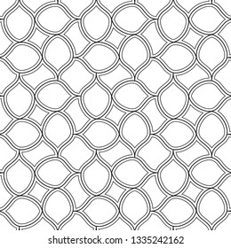Modern monochrome peacock feather line ornament. Allover folk vector pattern for adult colouring book, interior, fabric, apparel textile, phone case. Oriental floor, wall geometric tile design
