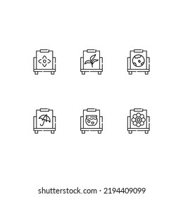 Modern monochrome symbols for web sites, apps, articles, stores, adverts. Editable strokes. Vector icon set with icons of plant, earth, globe, umbrella, aquarium, flower on canvas
