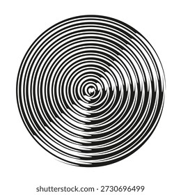 Vórtice monocromático moderno. Vetor de onda circular. Textura de linha concêntrica. Decoração de rotação circular geométrica. EPS 10.