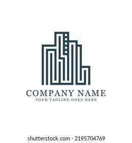 modern monogram building logo design, Building exterior logo vector. Good for construction, real estate, skyscraper and business company logo