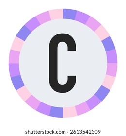 Modern Monogram CAPITAL Letter C in Black with Soft Pastel Pink and Blue Circular Frame on Light Gray