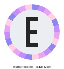 Modern Monogram CAPITAL Letter E in Black with Soft Pastel Pink and Blue Circular Frame on Light Gray