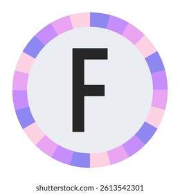 Modern Monogram CAPITAL Letter F in Black with Soft Pastel Pink and Blue Circular Frame on Light Gray
