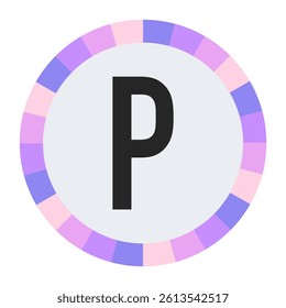 Modern Monogram CAPITAL Letter P in Black with Soft Pastel Pink and Blue Circular Frame on Light Gray