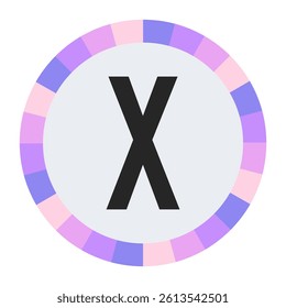 Modern Monogram CAPITAL Letter X in Black with Soft Pastel Pink and Blue Circular Frame on Light Gray