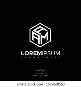 Modern monogram cube, hexagon of the strips, and three letters AAM Logo
