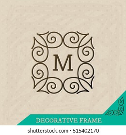 Modern monogram, emblem, logo design template. Vector frame, seamless beige grunge paper background