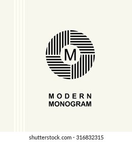 Modern Monogram, Emblem, Logo. Ring Of The Parallel Stripes.