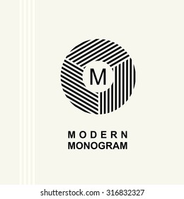 Modernes Monogramm, Emblem, Logo. Ring der parallelen Streifen.