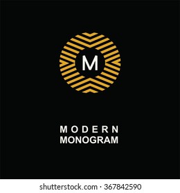 Modern Monogram, Emblem, Logo. Ring Of The Parallel Stripes.