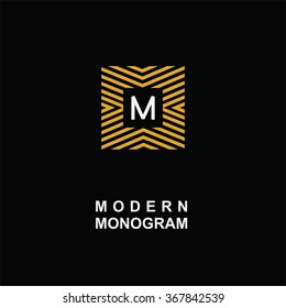 Modern monogram, emblem, logo. Square of the parallel stripes.