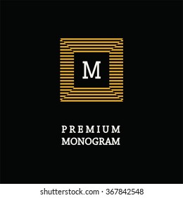 Modern monogram, emblem, logo. Square of the parallel stripes.