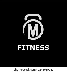 Modern Monogram Fitness Gym Logo Idea Template with Kettlebell and Initial M Letter