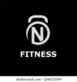 Modern Monogram Fitness Gym Logo Idea Template with Kettlebell and Initial N Letter