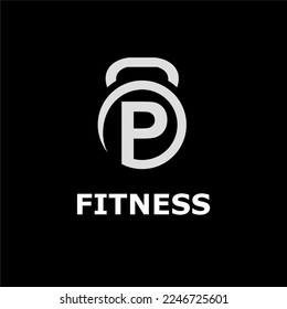 Modern Monogram Fitness Gym Logo Idea Template with Kettlebell and Initial P Letter
