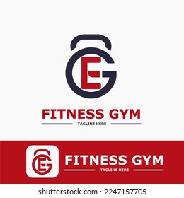 Modern Monogram Fitness Gym Sport Logo Idea Template with Kettlebell and Initial E Letter