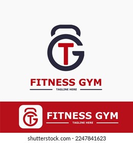 Modern Monogram Fitness Gym Sport Logo Idea Template with Kettlebell and Initial T Letter	