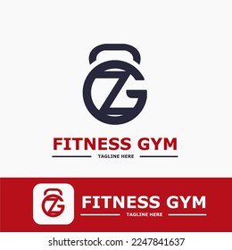 Modern Monogram Fitness Gym Sport Logo Idea Template with Kettlebell and Initial Z Letter	