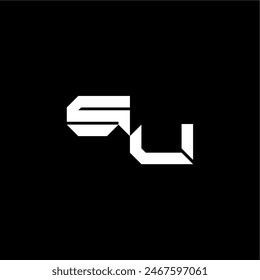 modern monogram initial bold futuristic concept SU techno style letter