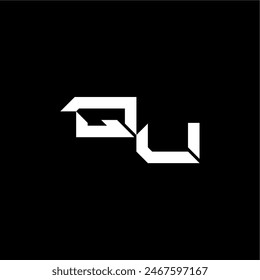 moderno monograma inicial negrita futurista concepto QU techno estilo letra