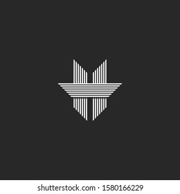 Modern monogram letter H logo spiky shape, parallel overlapping lines form business card striped emblem, typography black and white linear design element
