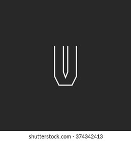 Modern monogram letter V logo, mockup thin line geometric shape emblem