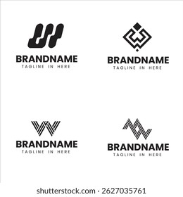 Modern Monogram Logo Collection em preto e branco, Conjunto de quatro logotipos elegantes de monograma em preto e branco. Ideal para marcas de moda, empresas de tecnologia, start-ups ou agências criativas. Limpo, mínimo