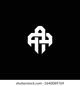 Modern monogram logo combining A and A with sharp geometric symmetry and tribal style. Suitable for gaming, tech, or fashion brands. Bold identity mark on black background