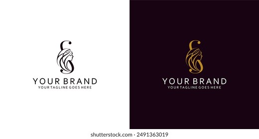 A modern monogram logo with a dynamic, elegant and luxurious visualization of a beautiful woman