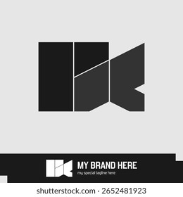 Logotipo monográfico moderno das letras iniciais P e K em estilo geométrico abstrato, perfeito para a marca, identidade comercial ou design de mídia digital.