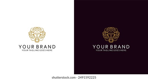 Un moderno logotipo de monograma con la letra T que tiene adornos de línea clásica y da una impresión elegante